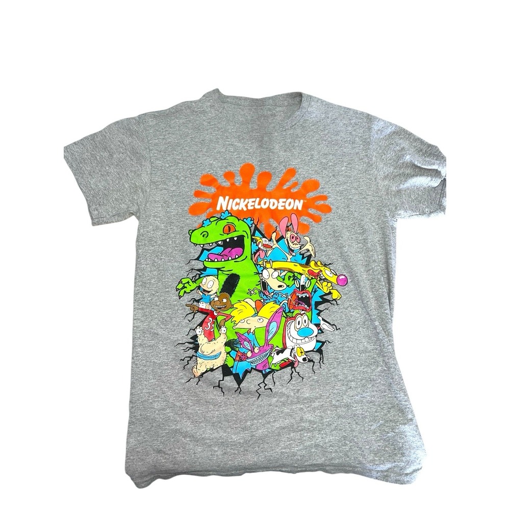 Nickelodeon Mens T-Shirt Small Size Gray Graphic 90s rugrats Ren‎ And Stimpy